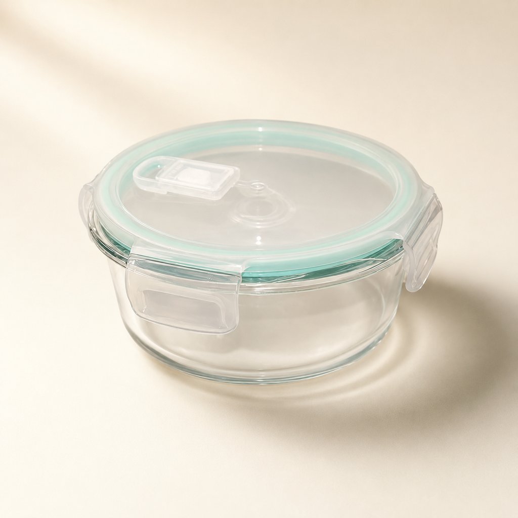 BOITE RONDE EN VERRE AVEC VALVE POUR MICRO ONDES 950ML D17.1XH6.5