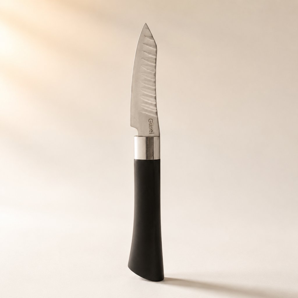 COUTEAU OFFICE INOX GAMME ISHA AVEC MANCHE EN PLASTIQUE AVEC LAME ALVÉOLÉE ANTI-ADHÉRENTE