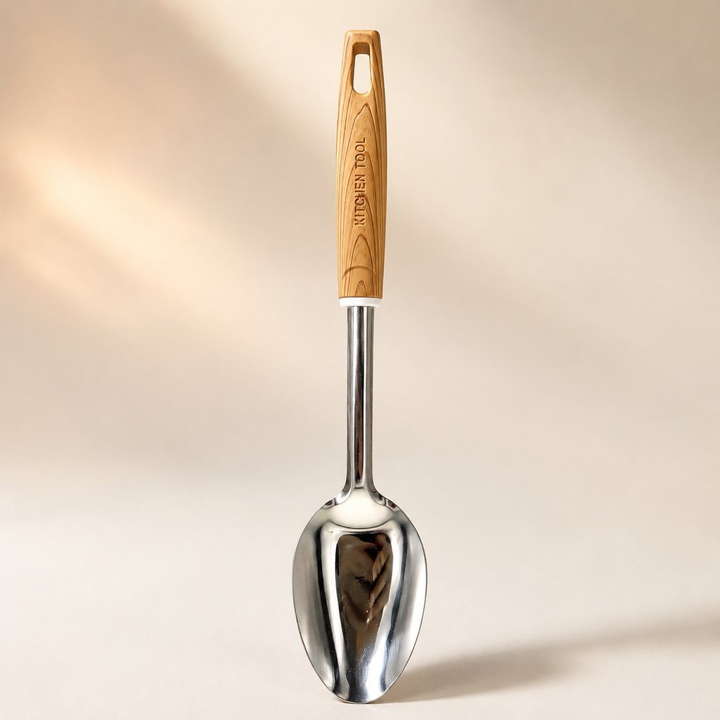 CUILLÈRE À SERVIR BOIS ET INOX GAMME TROUVAILLES DE GRAND-MERE L 34 CM AVEC MANCHE EN HÊTRE