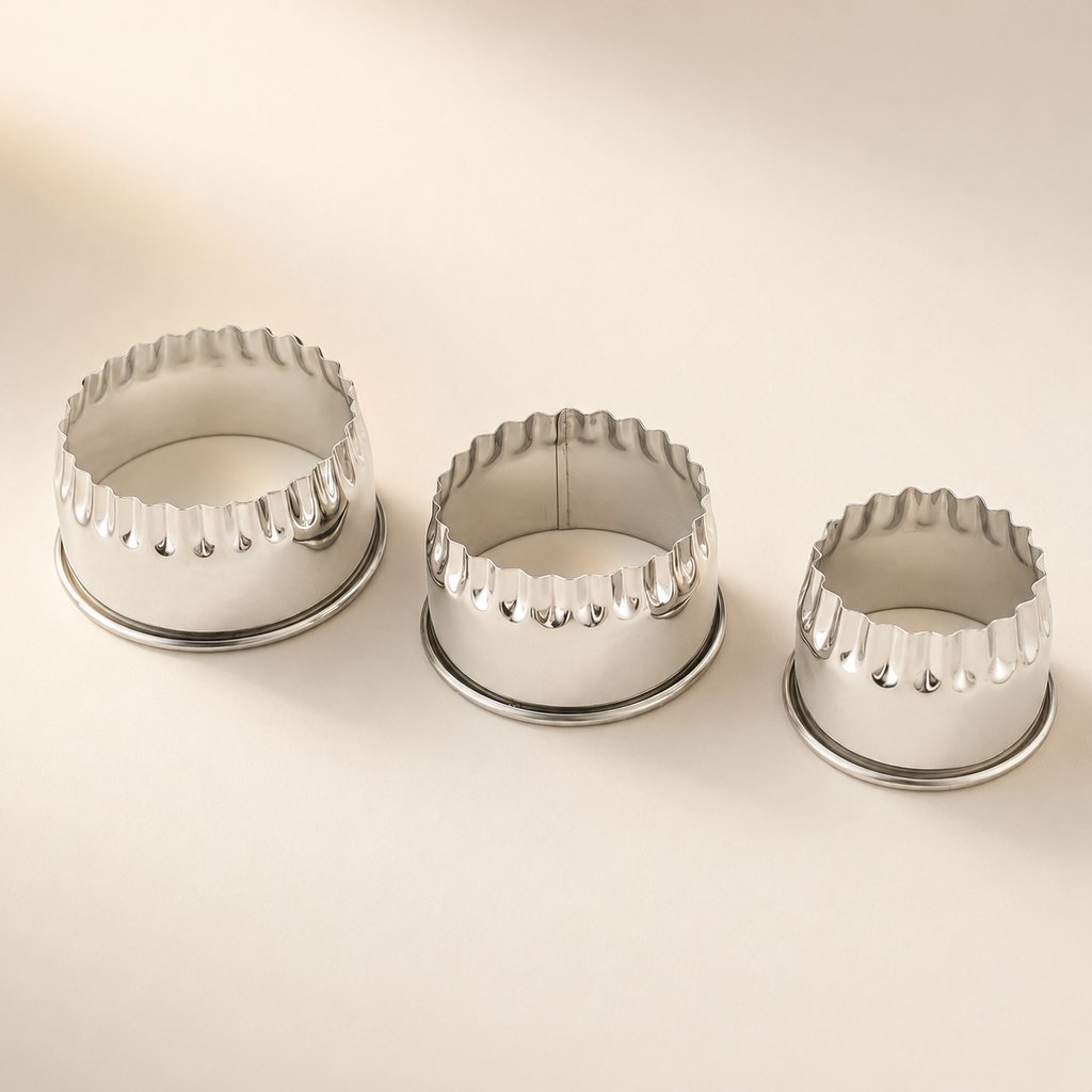EMPORTE PIECE INOX FORME TARTELETTE LE LOT DE 3 PIÈCES Ø 8.5-7-6 CM H 3.5 CM