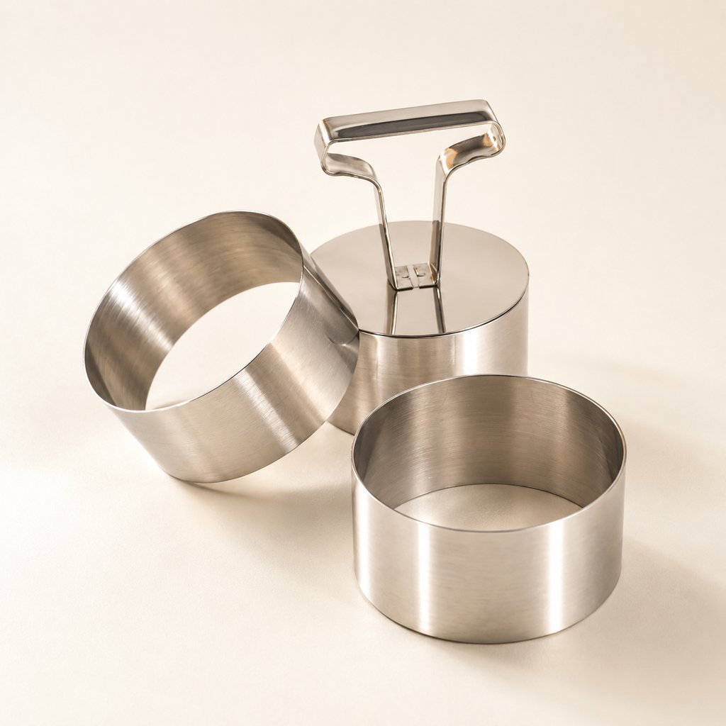 EMPORTE PIECE INOX LE LOT DE 3 PIÈCES Ø 5-6-7.5 CM H 4.5-5-6 CM AVEC POIGNÉE EN PLASTIQUE