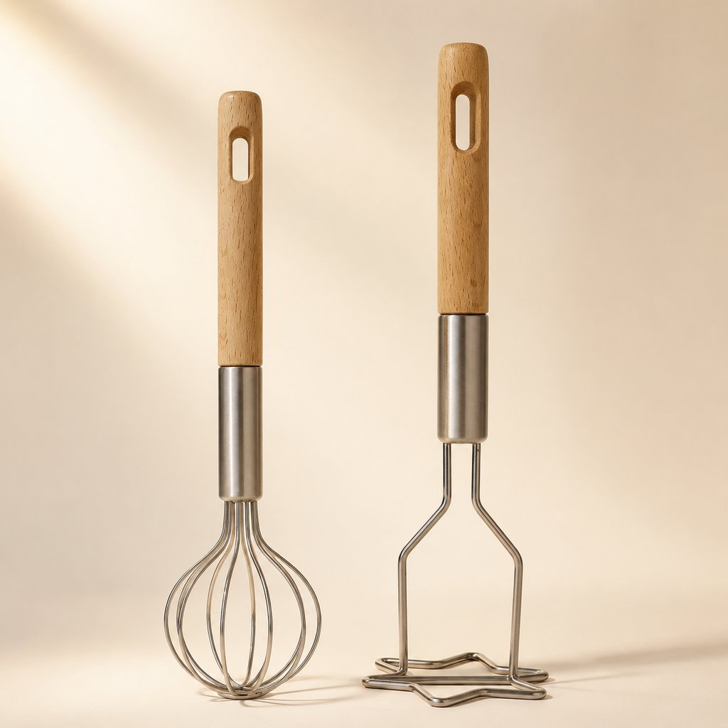 FOUET BOIS ET INOX GAMME TROUVAILLES DE GRAND-MERE L 21 CM AVEC MANCHE EN HÊTRE