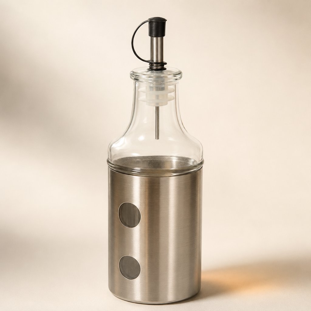 HUILIER OU VINAIGRIER 380 ML INOX ET VERRE Ø 6.5 CM H 23 CM