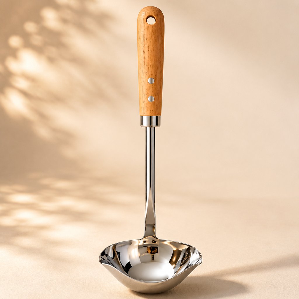 LOUCHE À SAUCE BOIS ET INOX GAMME TROUVAILLES DE GRAND-MERE L 28.5 CM AVEC MANCHE EN HÊTRE