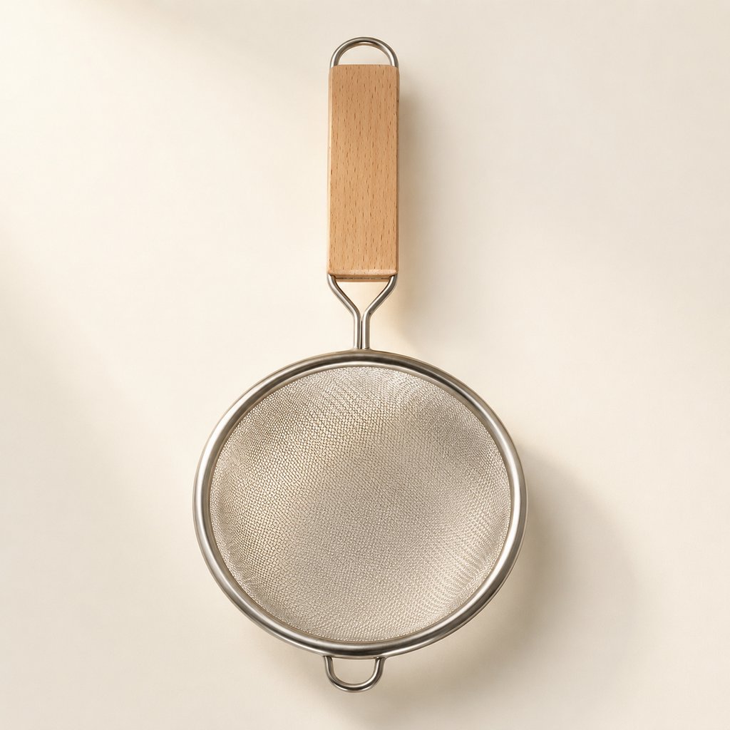 PASSOIRE INOX GAMME TROUVAILLES DE GRAND-MERE Ø 10 CM L 23 CM AVEC MANCHE EN BOIS