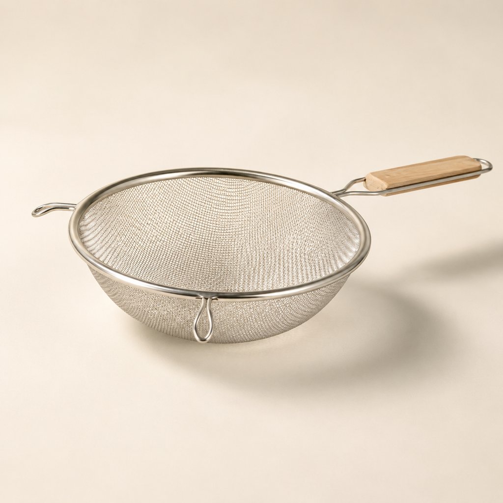 PASSOIRE INOX GAMME TROUVAILLES DE GRAND-MERE Ø 18 CM L 34 CM AVEC MANCHE EN BOIS