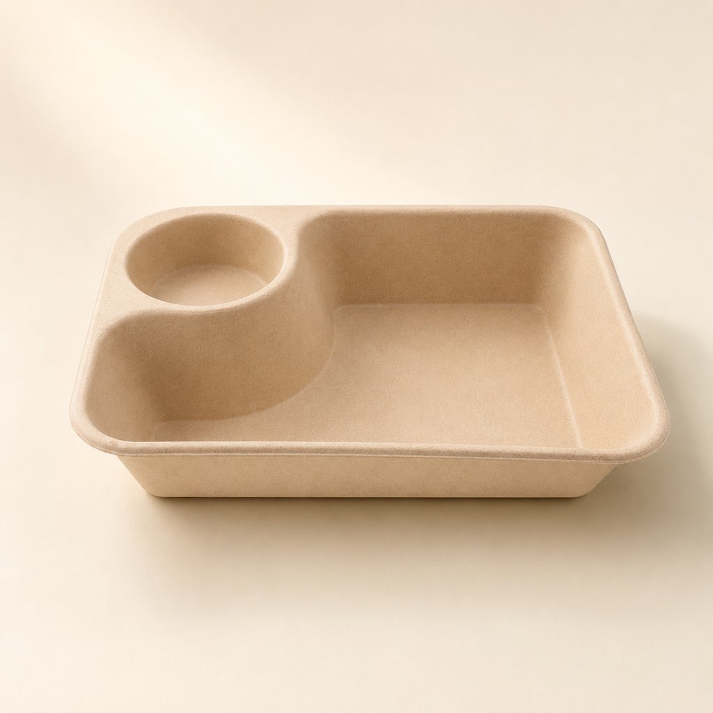PLATEAU RECT PULPE BRUN COMP SAUCE 850ML 218X165X45MM - X300 (6X50 PCS)