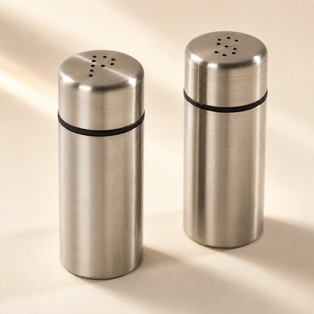SALIERE ET POIVRIERE INOX L 11.5 CM L 6 CM H 10 CM