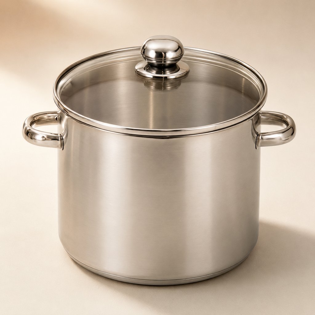 TRAITEUR 14 L INOX GAMME OLYMPE Ø 28 CM H 24 CM AVEC POIGNÉE EN INOX AVEC COUVERCLE VAPEUR EN VERRE ÉPAISSEUR CORPS 0.5 MM ÉPAISSEUR FOND 2.5 MM TOUS FEUX DONT INDUCTION