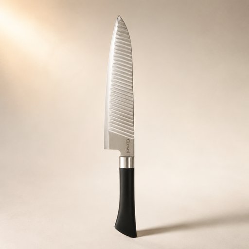 COUTEAU SANTOKU INOX GAMME ISHA AVEC MANCHE EN PLASTIQUE AVEC LAME ALVÉOLÉE ANTI-ADHÉRENTE"