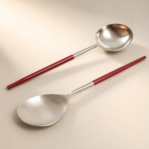 COUVERTS A SALADE INOX GAMME MAIKO L 28 CM COLORIS ROUGE AVEC 1 CUILLÈRE ET 1 FOURCHETTE