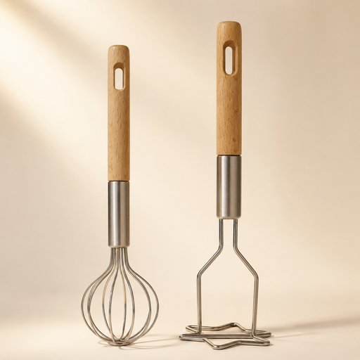 FOUET BOIS ET INOX GAMME TROUVAILLES DE GRAND-MERE L 21 CM AVEC MANCHE EN HÊTRE