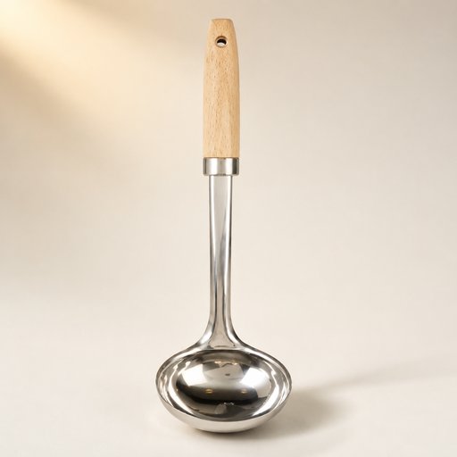 LOUCHE BOIS ET INOX GAMME TROUVAILLES DE GRAND-MERE L 33 CM AVEC MANCHE EN HÊTRE