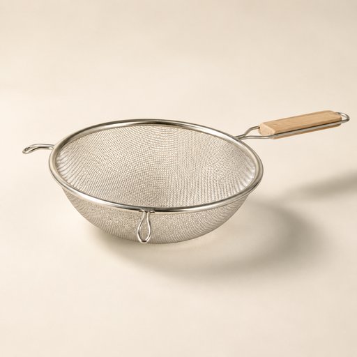 PASSOIRE INOX GAMME TROUVAILLES DE GRAND-MERE Ø 18 CM L 34 CM AVEC MANCHE EN BOIS