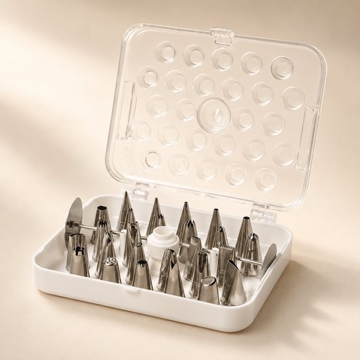 POCHE A DOUILLES COTON ET PLASTIQUE LE LOT DE 5 PIECES L 30.5 CM L 16 CM AVEC 18 EMBOUTS INOX, 2 TIGES INOX ET 2 CONNECTEURS PLASTIQUE