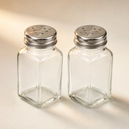 SALIERE ET POIVRIERE INOX ET VERRE L 4 CM L 4 CM H 9 CM VENDU EN DISPLAY DE 12 PIECES