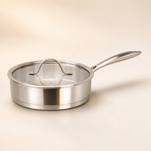 SAUTEUSE SITRAM INOX D24CM H6CM AVEC COUVERCLE VAPEUR EN VERRE EP CORPS 0.7MM EP FOND 4MM