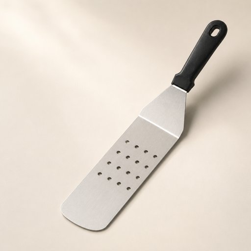 SPATULE A PLANCHA INOX L 38.5 CM L 7 CM AVEC MANCHE PLASTIQUE NOIR
