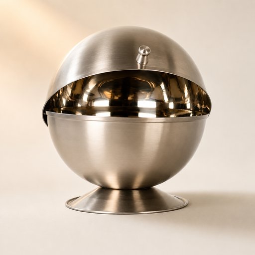 SUCRIER INOX FORME BOULE Ø 13.5 CM FINITION INTÉRIEURE EFFET MIROIR. FINITION EXTÉRIEURE SATINÉE.
